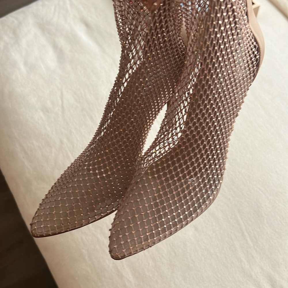 Fishnet rhinestone ankle boots